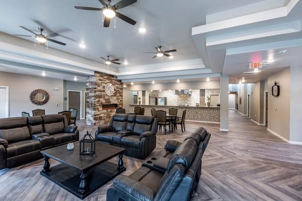 Comfortable common area with seating and decor