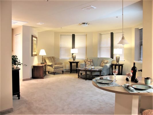 Cozy interior of a resident's living room with seating area