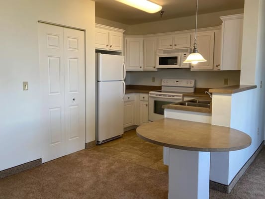 Bright interior view of a resident kitchen