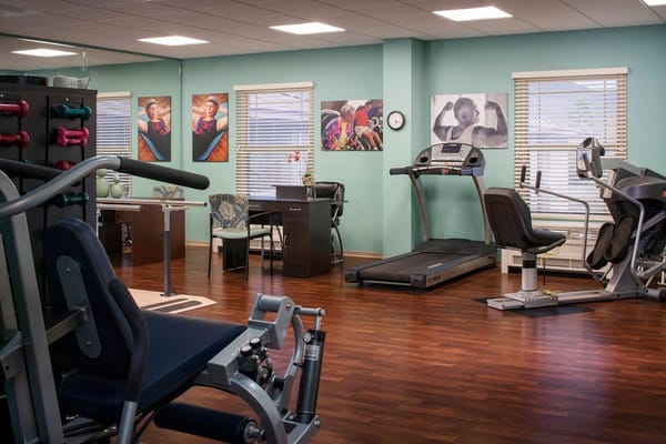 Interior of a fitness area with exercise equipment