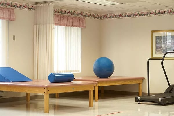 Interior room with exercise equipment and fitness tools