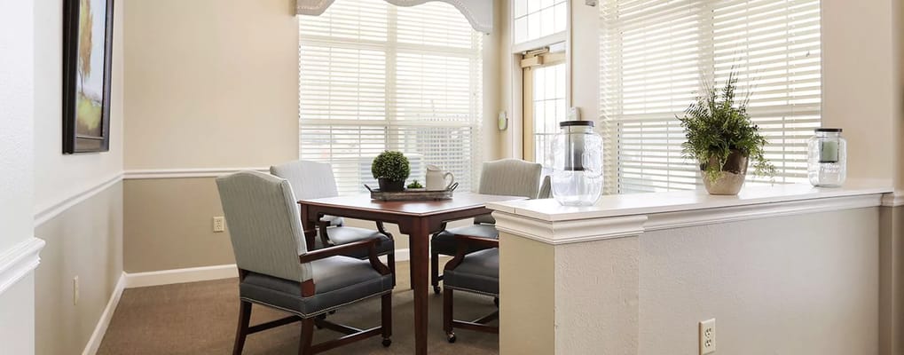 A bright and inviting common area with seating
