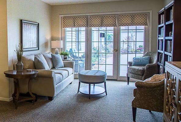 Cozy sitting area with garden view and natural light