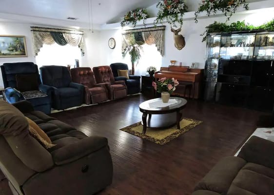 Cozy common area with seating and decorative plants