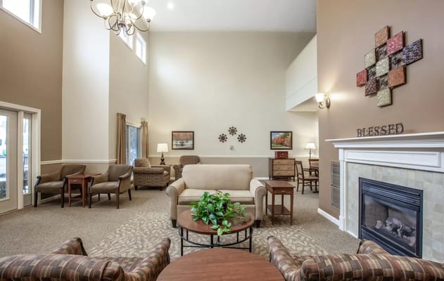 Interior view of a common area with seating