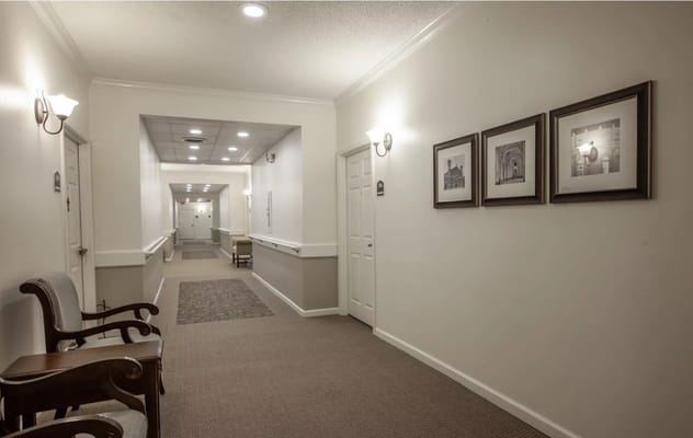 A bright hallway in a senior living facility