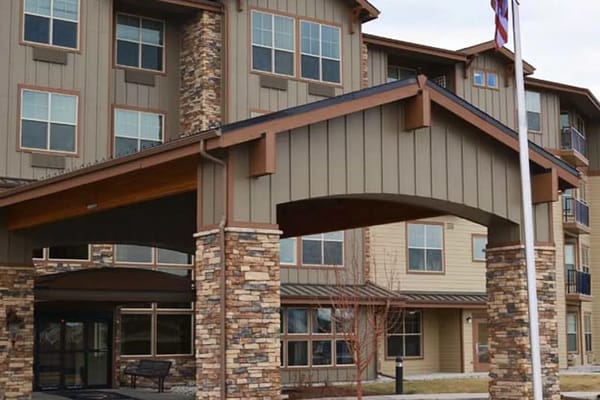 Exterior view of assisted living facility entrance