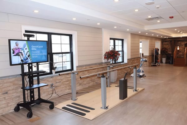 Physical therapy space with rehabilitation equipment