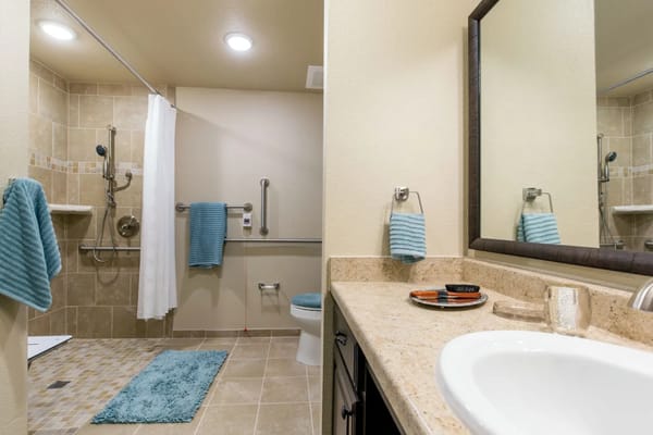 Well-designed bathroom area in a senior living facility