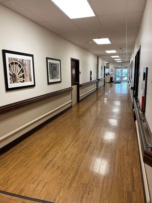 Interior hallway with wooden flooring and artwork
