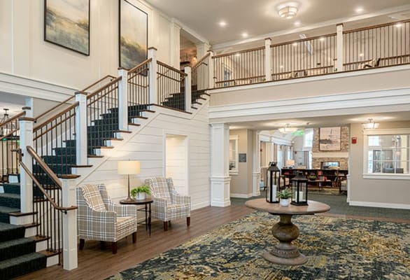 Interior view of a welcoming common area with seating
