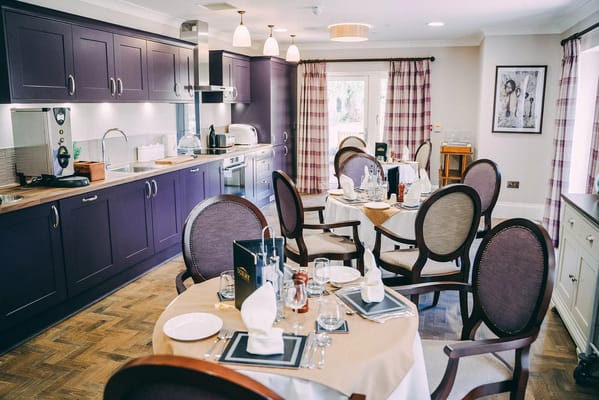 Elegant dining area with round tables and chairs