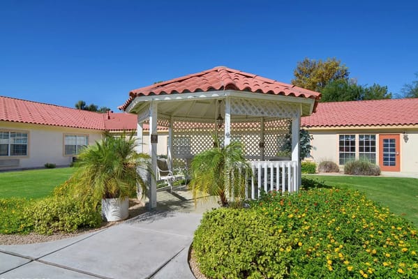 Gazebo in a landscaped garden area