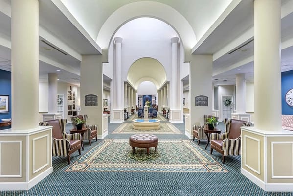 Bright and spacious common area with seating