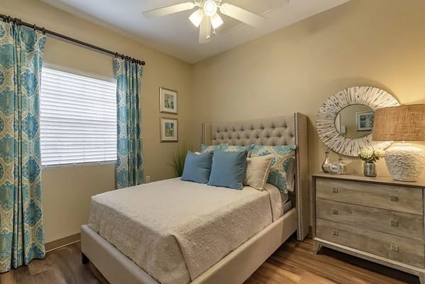 Cozy resident room with a bed and decor