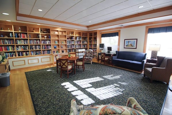 Interior view of a cozy library common area