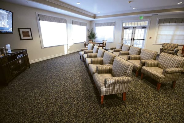 Interior view of a spacious lounge area with seating