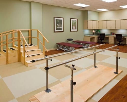 Interior rehabilitation space with equipment and facilities