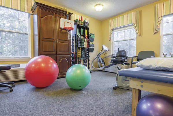 Exercise equipment and fitness balls in an activity room
