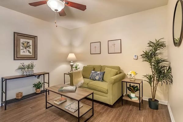 Cozy interior of a resident's lounge room