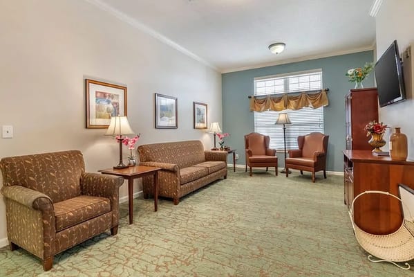 Bright and welcoming common area with seating