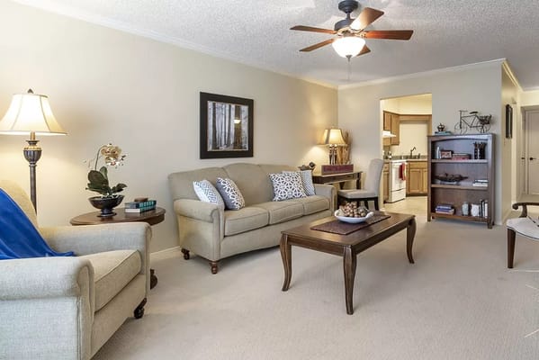 Cozy living room with comfortable seating and light decor