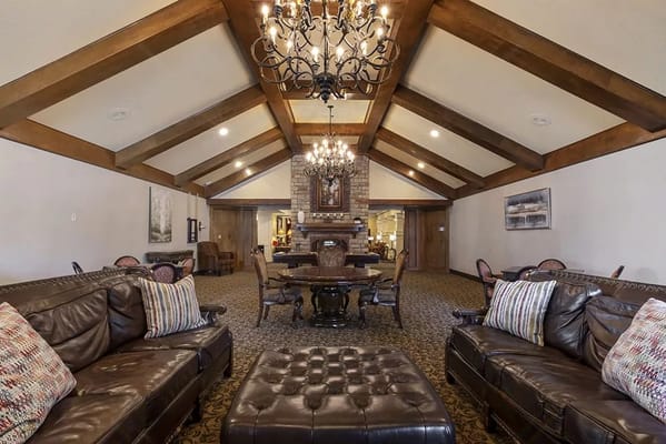 Interior view of a cozy common area with seating