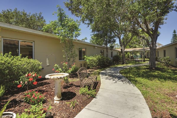 Pathway through a landscaped area of the facility