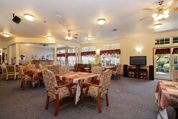 Interior of a common area with dining tables