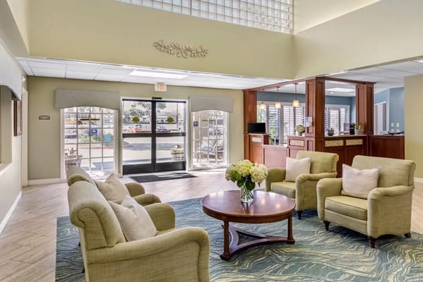 Interior view of a common area with seating