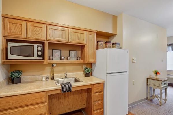 Interior view of a cozy kitchen area in a resident unit