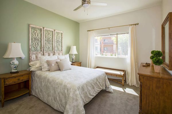 Cozy private bedroom in a senior living facility