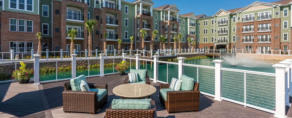 Outdoor seating area with views of the facility