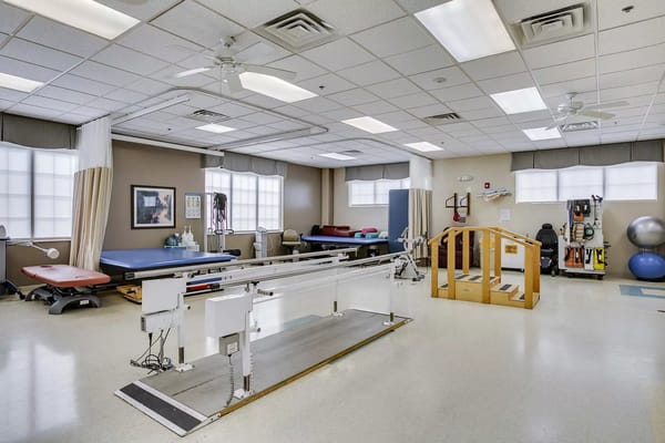 Interior view of a therapy room with equipment
