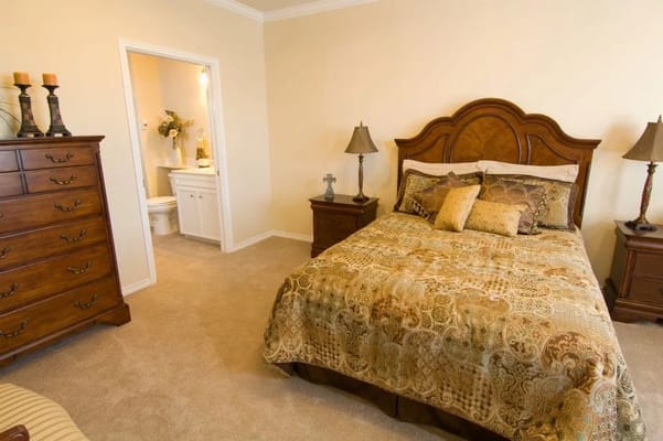 Comfortable private bedroom in a senior living facility