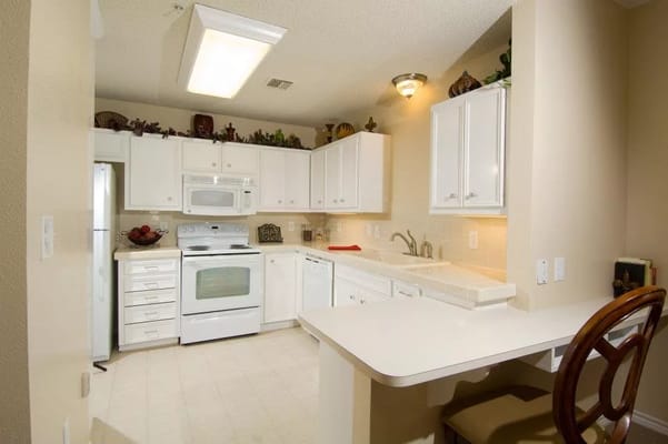 Bright and clean kitchen area in a facility apartment