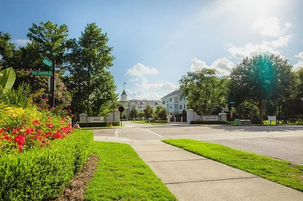 Entrance view of Carolina Bay at Autumn Hall with landscaping