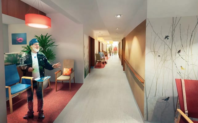 Resident interacting in a hallway of the facility