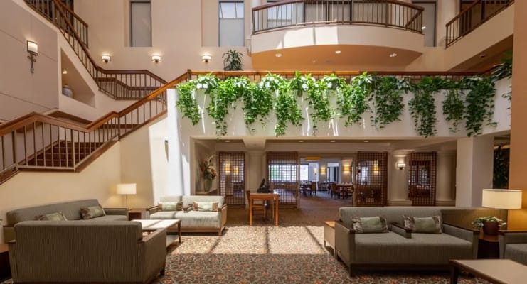 Bright common area in a senior living facility