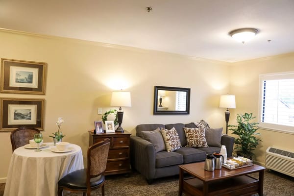 Comfortable living room with seating and dining area