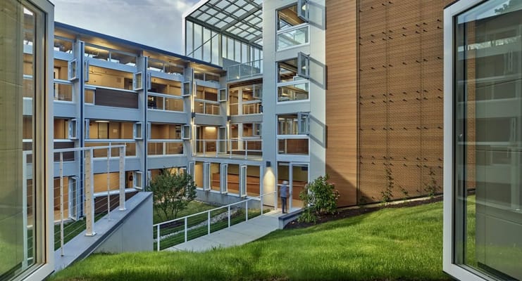 View of an outdoor space in a modern facility