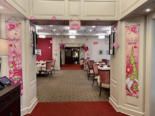 Decorative entrance to dining area for Mother's Day celebration