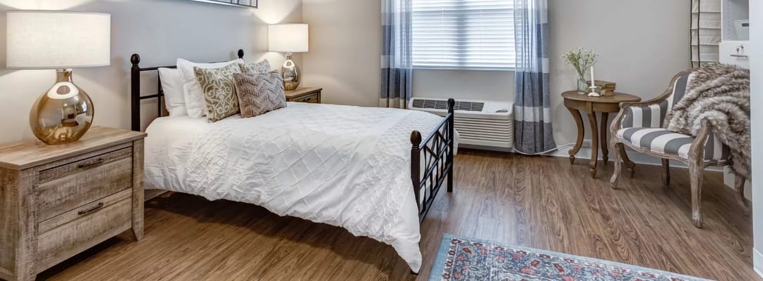Cozy interior of a resident bedroom with decor