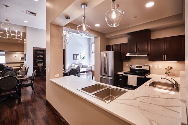 Modern kitchen area in an assisted living facility