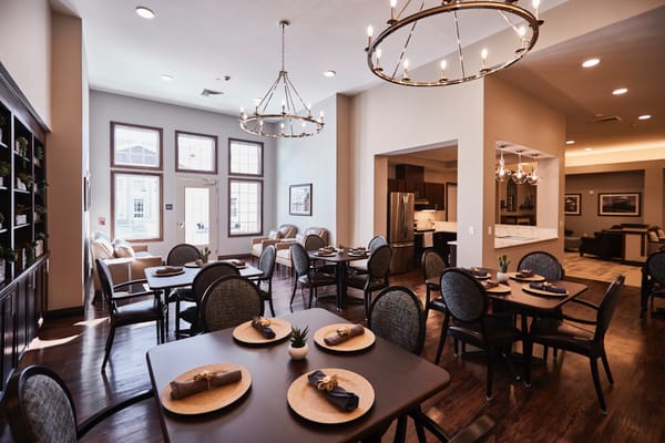 Interior dining room with elegantly set tables