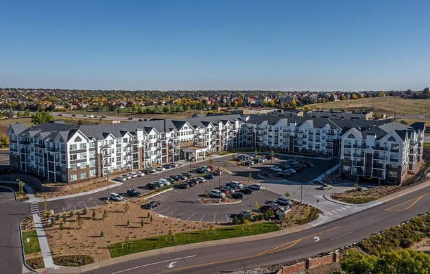 Aerial view of a modern assisted living facility