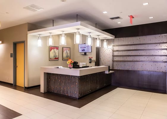 Reception area of an assisted living facility with modern decor