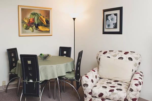 Cozy dining area with a table and chairs