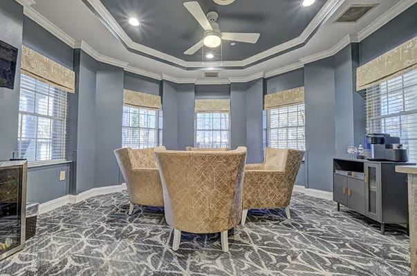 Bright common area with comfortable seating