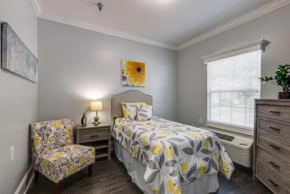 Cozy private resident room with floral decor